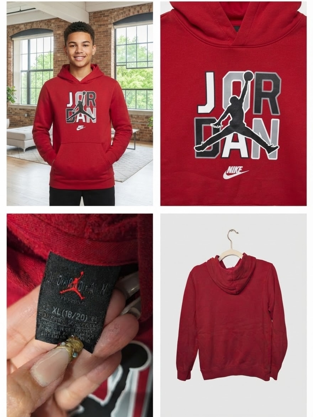 Nike Red Jordan Pullover Hoodie with Jumpman Logo